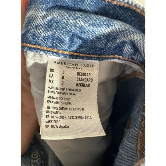 American Eagle Jeans Womens 0 Relaxed Mom Light Wash Distressed Straight High - Picture 2 of 9